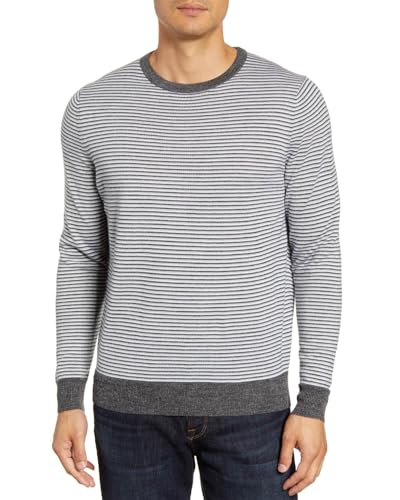 Nordstrom Men's Shop Regular Fit Stripe Merino Wool Blend Sweater Medium Grey