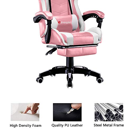 Jackgold Gaming/Racing Style Adjustable Office Chair with Removable Headrest,High Back, Lumbar Cushion, and Footrest,360-Degree Swivel, Pink