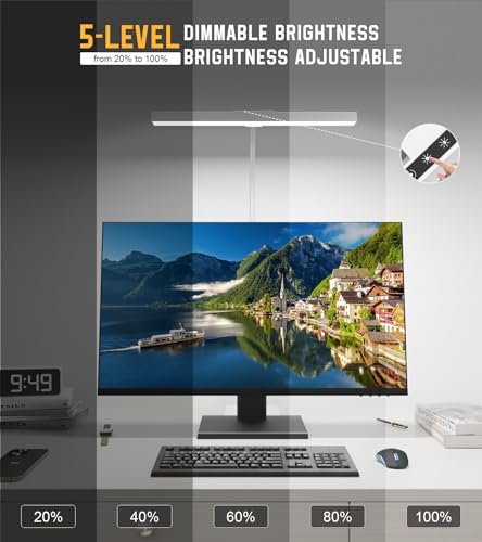 Kaulsoue Desk Lamp for Home Office with Base, Eye-Caring Desk Light with Adjustable Gooseneck, 12W USB Adapter Touch Control 5 Dimmable Brightness & Color Tall Lamp for Work, Computer, Study, Task