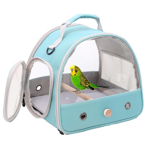 Cage de transport portable pour petits oiseaux, perroquet, perruche, reptile avec tapis souple et perchoir en bois (vert)