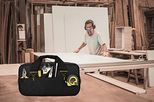 Image of FASTECH 14 Inch Small Tool Bag,Wide Mouth Tool Tote Bag,Waterproof Tool Organizer Bag,Electricians Repairman Tools Tote Bag Double Fabric Storage Bag (Black)