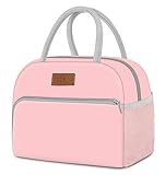 Coobiiya Lunch Bag for Women Men, Insulated Reusable Picnic Bag, 10.8'L x 6.3'W x 8.85'H, Pink