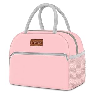 Coobiiya Lunch Bag for Women Men, Insulated Reusable Picnic Bag, 10.8″L x 6.3″W x 8.85″H, Pink