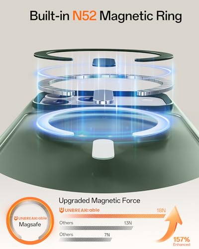 Image of UNBREAKcable Magnetic for iPhone 17 Pro Case 6.3-Inch, Compatible with MagSafe, Full Camera Protection, Built-in Magnetic Ring, Drop Protection Shockproof Slim Phone Cover - Dark Green