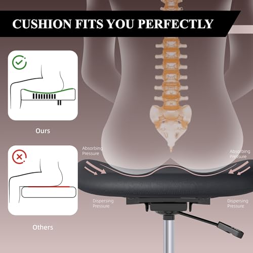 Image of Drafting Chair with Back Support, Tall /High Desk Rolling Stool with Footrest Ring, Faux Leather Office Chair with Height Adjustable for Standing Desk, Home Office, Bar, Workbench & Kitchen(Black)