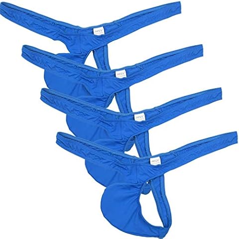JAXFSTK Sexy Men's Sports Thong Bikini Underwear Narrow Front Hipster T-Back Posing Jockstrap Tangas Panties 4-Pack Blue Large Cover
