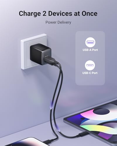 Image of wegear USB C Fast Charging Charger, 30W Dual-Port GaN Nano Charger with Foldable Plug for iPhone 17 /16 /15 Series, iPad, Galaxy S26 Ultra and More Series, (Black, 2 Pack & 2 Cable)