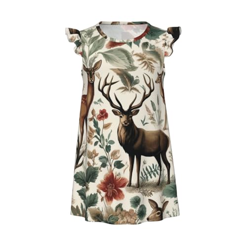 Augenstern Flutter Sleeve Nightgown Pajama Gown Deer-Fawns-Lush-Flowers Easy Pull-On Sleepwear Nightdress