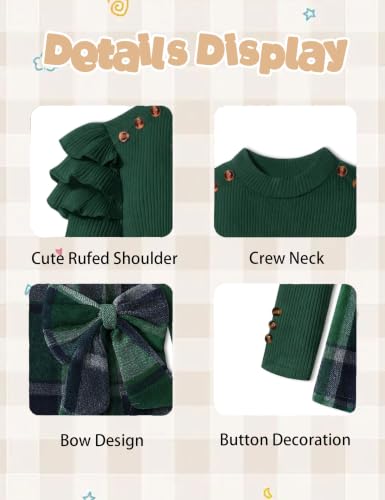 Image of Girls Clothes 2 Piece Ruffle Long Sleeve Shirt Top and Bow Plaid Skirt Set Girls Fall Winter Outfits 6-16 Years