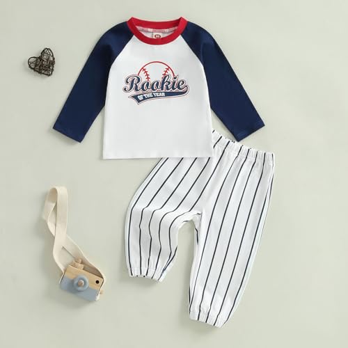 Baby Boys First Birthday Outfit Rookie of the Year Baseball Shirt and Striped Pants Set 1st Birthday Clothes2