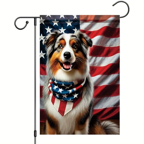 Starlit Patio Patriotic 4th of July Garden Flag with Australian Shepherd Dog American Flag 12x18 Inch Double Sided Yard Summer Banner for Independence Day Memorial Day Decor Outdoor