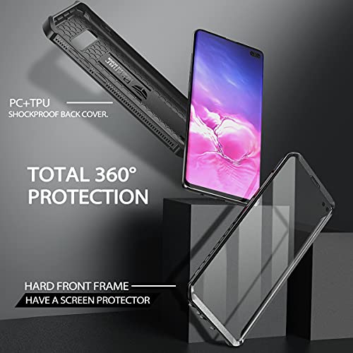 Image of Dexnor Polycarbonate For Samsung Galaxy S10+Plus Case,[Built In Screen Protector&Kickstand] Heavy Duty Military Grade Protection Shockproof Protective Cover For Samsung Galaxy S10 Plus Black