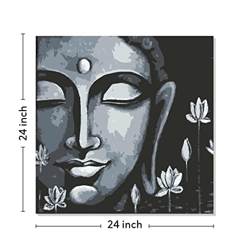 Image of RANGOLI 100% Cotton Stretched Canvas Painting 400 GSM, Framed Modern Art Lord Buddha Canvas Abstract Wall Art for Living Room, 3D Paintings for Wall Decor (24 x 24 Inch With Frame)