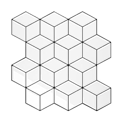 VEELIKE 3D Cube Hexagon Backsplash Tile Peel and Stick 12 Sheets White Wall Tiles Peel and Stick Waterproof Back Splash Stick on Tiles for Kitchen Bathroom Self Adhesive Ceramic Tile Sticker 12''x12''