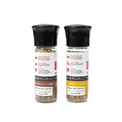 Redmond Real Sea Salt - Natural Unrefined Organic Gluten Free, Coarse Salt With Coarse Grinder (Lemon Pepper & Garlic Pepper) #TOP1