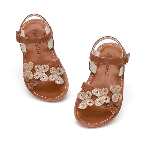 Image of PHIRAMIN Toddler Girl Sandals - Flower Girl Dress Shoes Open Toe Little Kid Flats