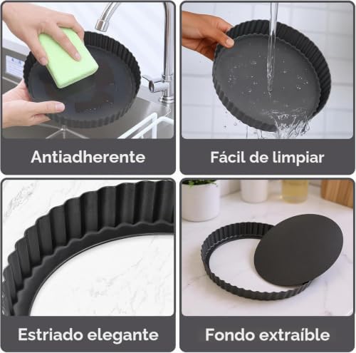 Miniatura 6 de Yongiaga Molde Para Tarta Desmontable 2 Piezas 22cm 24cm Molde Quiche Desmontable En Acero Al Carbono, Antiadherente, Aptos Lavavajillas, Para Tartas Dulces Y Saladas