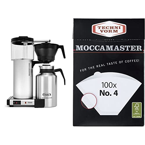 Technivorm Moccamaster 39340 CDT Grand Coffee Maker, 60 Ounce, Silver & Technivorm Moccamaster #4 White Paper Filters, 100-count per box