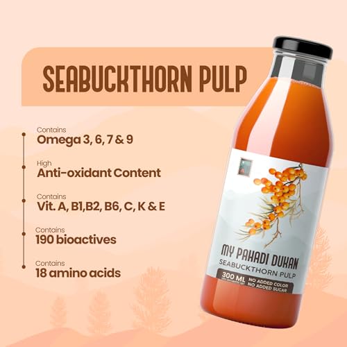 My Pahadi Dukan 600ml Himalayan Sea Buckthorn Berry Pulp, Natural Vitamin C, Omega 3 6 7 9, Antioxidants, Immunity, Skin Glow & Gut Health Support, Herbal Wellness SeaBuckthorn Juice, Lab Tested