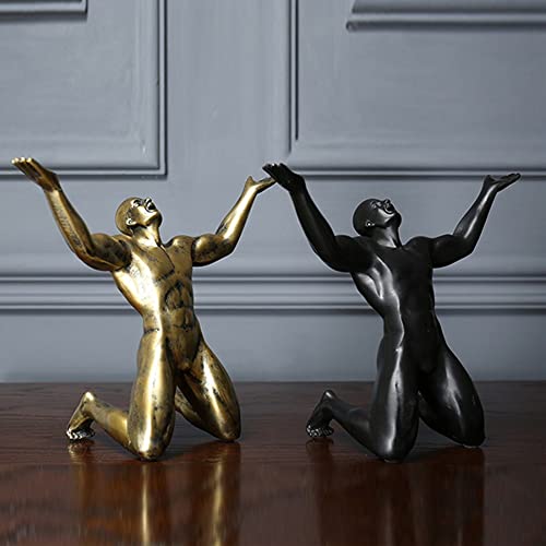 Figura masculina desnuda de resina dorada en posición de rodillas miniatura 4