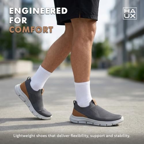 Image of HAUX Men's Slip-On Running Shoes | Lightweight Sports Sneakers with Memory Foam Cushioning | Walking, Gym, Jogging, Training | Ultra Comfort & Style