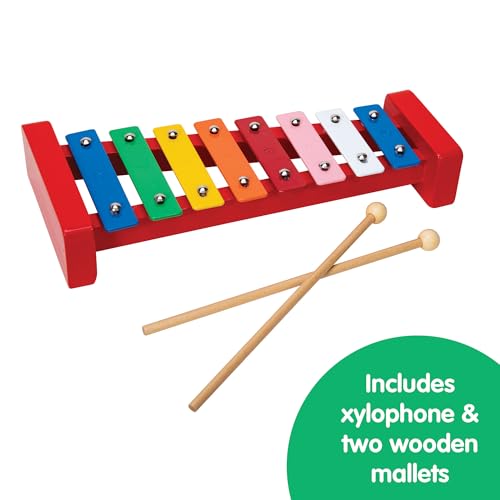 Image of Schylling Wooden Xylophone - Colorful Kids Instrument - Includes Wooden Mallets and Embossed Metal Keys - Ages 3 and Up