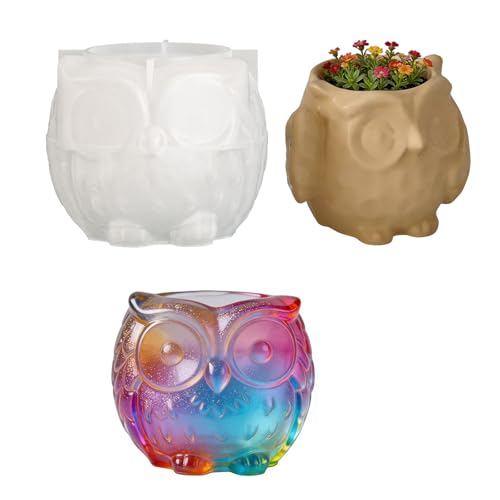 Molde de silicona para fundición de búho, molde de yeso, animales, molde de silicona, maceta, hormigón, molde de silicona, búho, resina epoxi, forma de animales, maceta, molde de yeso para fundir