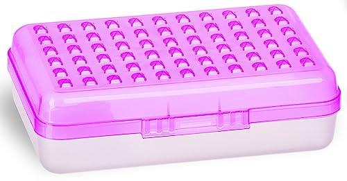 Enday Pencil Box Purple, Plastic Small Dots Pencil Case, School Storage Utility Supplies Box Organizer with Snap Closure for Kids and Adults Also Available in Pink, Grey, Green, Red, Blue, 1 PK