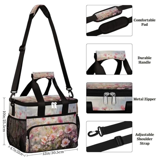 Wild Flowers Insulated Picnic Backpack Lunch Box for Women Men Picnic Basket Tote Lunch Bag Picnic Bag Portable Lunch Bags for Picnic, Beach, Work, Trip,Office, Camp Pinks Floral