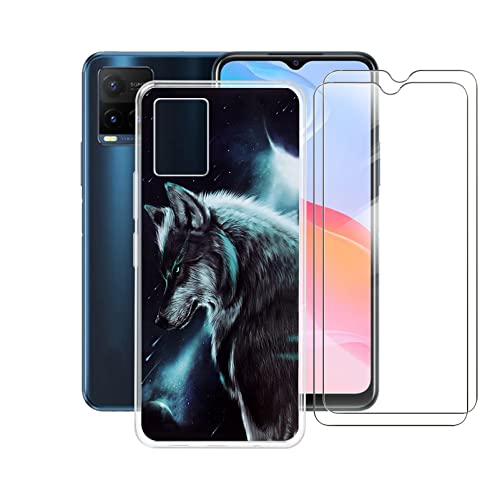 JIENI Silicona Funda + [2 Piezas] Cristal Templado para Vivo Y75 5G (6.58"), Protección Completa, Prueba de Golpes, Anti-Arañazos Revestimiento de Microfibra Suave-WMA16 Cover