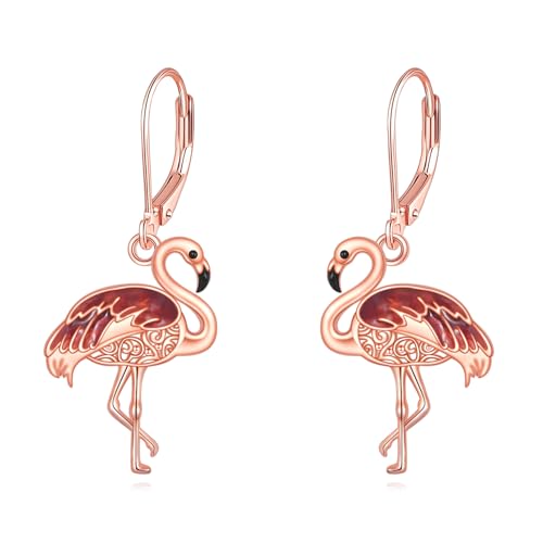 Flamingo Earrings Sterling Silver Bird Dangle Earrings Tropical Jewelry Flamingo Gifts for Women