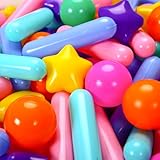 Heopeis Ball Pit Balls Stars Hearts Strip Shapes for Toddlers - 50 150 200 500 Plastic Toy Balls for Boy Girls Ballpit Play Tent Playhouse, Kids Pool Water Toys, Birthday Party Decorations