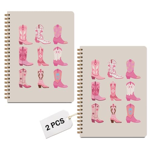 Image of 2Pcs Western Cowgirl Spiral Notebooks for Women, Hardcover Notebook Journal | College Ruled Notebook Travel Journal for Writing Note Taking, Cowgirl Stuff Pink Boot Gifts for Women Friends, 8.3x5.8inch