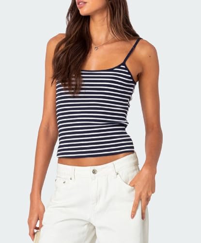 Women Y2k Summer Striped Cami Tops Spaghetti Strap Backless Slim Fit Tank Top Aesthetic Sleeveless Going Out Tops2