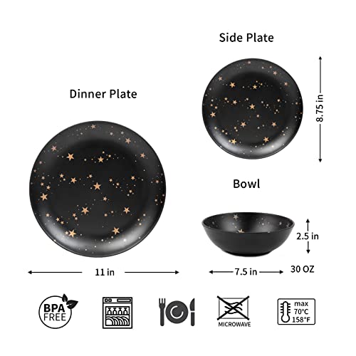 Melamine Dinnerware Sets For 4,12 Piece Plates And Bowls Sets - Bpa Free, Dishwasher Safe, Outdoor Indoor Use,Star Pattern #TOP2