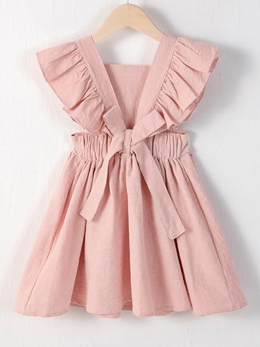 Toddler Girls Dress Baby Cotton Linen Ruffle Backless Sleeveless Dresses2