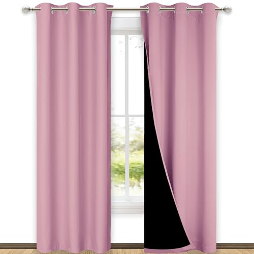 Image of NICETOWN Crystal Pink Full Shade Curtain Panels, Pair of Thermal Insulated & Energy Efficiency Blackout Curtains for Living Room Windows, Lined Silky Performance Window Dressing (42 inch Wide x 84 inch Long)