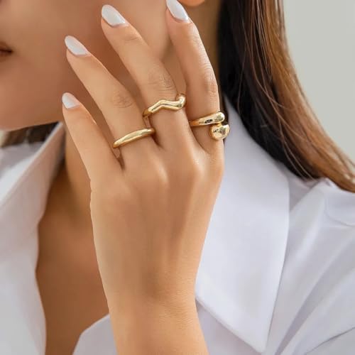 Image of Shining Diva Fashion Stylish Trendy Finger Rings Set for Women & Girls | Chunky Minimal Statement Ring Combos Modern Elegant Jewellery Collection