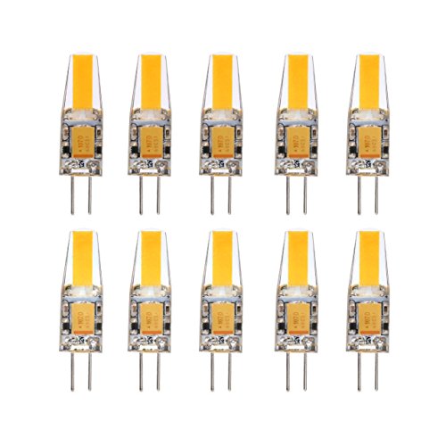 KJLARS 10 x G4 bombilla de la lámpara LED 2W 200 lúmenes 3000K Blanco Cálido COB Equivalente a una bombilla halógena de 20 vatios, Ángulo de haz 360 u00b0, AC DC 12V