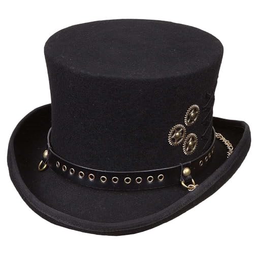 Deadwood Trading Riveting - Steampunk Wool Top Hat (Black X-Large)