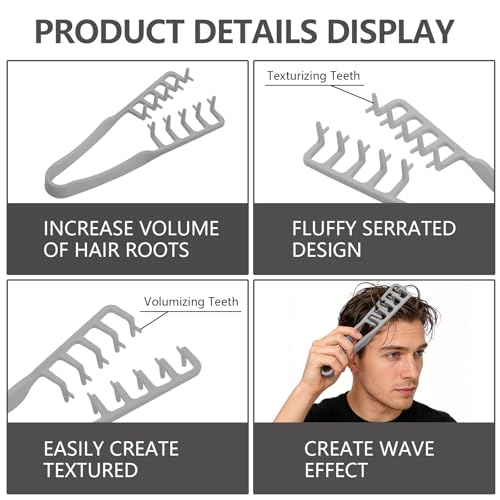 2Pcs Texture Comb, Volumizing Wide Tooth Texture Hair Styling Comb, Fluffy Wide Tooth Curly Hair Comb, Fluffy Curly Hair Comb for Volume Fringe Parting, Anti-Frizz Styling Tool for Men Women — view 4