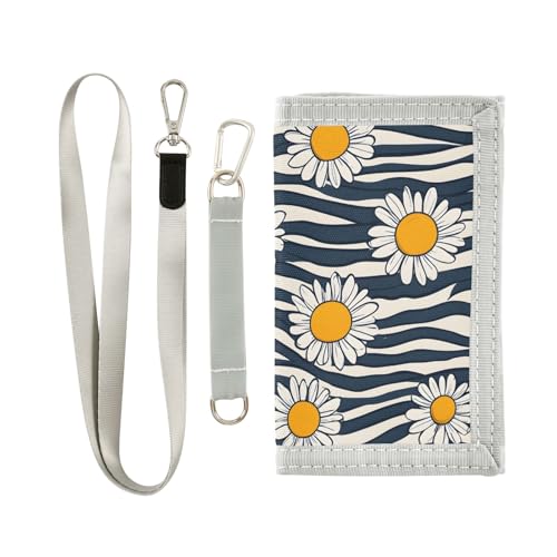 ALAZA Kids Wallets for Boys Girls Toddler Trifold Wallet Children Small Black White Striped Daisy with Zipper Coin Pocket