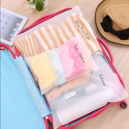 Image of Pop Resin 20 Pack Pouches Frosted Bag with 2 Sheets of Clear Hospital Bags Stickers for Labor and Diaper Maternity Essentials 13.78 x 15.74 Inch Hospital Bag for Mommy Dad Newborn Baby Diaper Bag