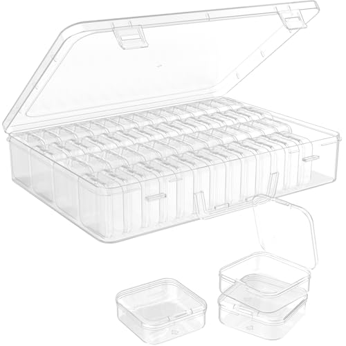 Image of Portable Bead Organizer, 60Pcs Small Clear Storage Boxes with Hinged Lid and Large Craft Case with Handle, Mini Plastic Containers for Jewelry Making Diamonds Arts Screws Seeds Small Parts