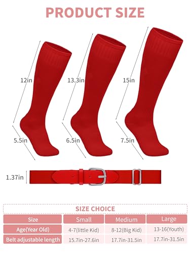 2 Pairs Baseball Socks and Belt Cotton Adjustable Youth Baseball Softball Socks Belt for Boys Girls2