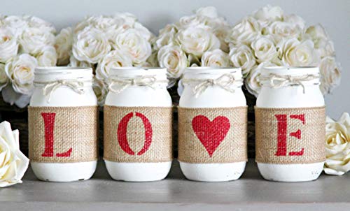 Charming Hand-Painted Mason Jars Set for Love | Rustic Table Centerpiece | Ideal Housewarming and Bridal Decor Gift