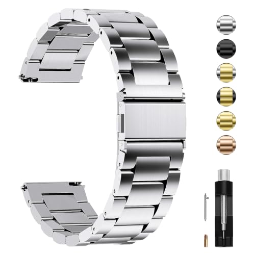 Image of Fullmosa 24mm Stainless Steel Watch Band, Quick Release Metal Replacement Strap with Removable Links, Includes Spring Bars & Link Removal Tool for Men Women (Silver) | 24mm Silver Metal Quick Release Bracelet for Men and Women