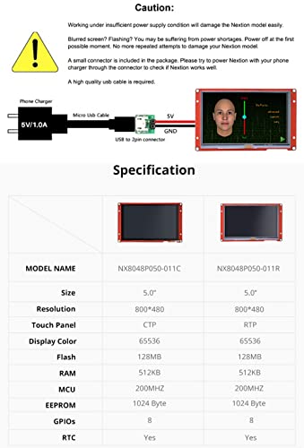 Image of Nextion Display Intelligent 5.0 Inch Resistive Touch Screen 800x480 Serial LCD TFT HMI Display Module NX8048P050-011R Supports Audio Video
