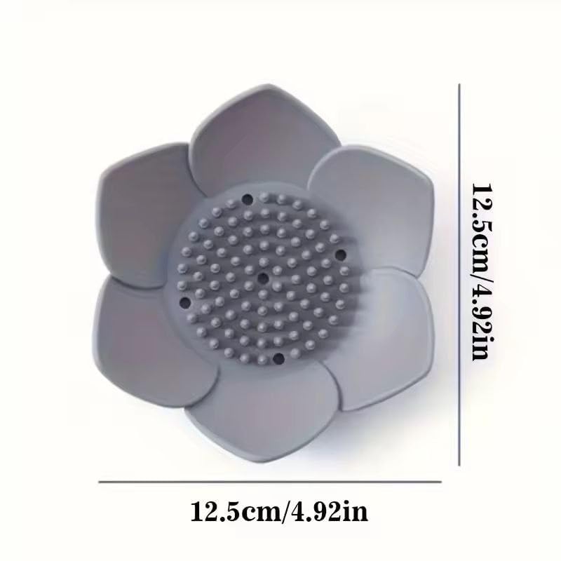 Image of 3 Pack Lotus Flowers Soap Dish Silicon Flexible Non-Slip Floral Trays with Drain for Bathroom Shower(Multicolour)