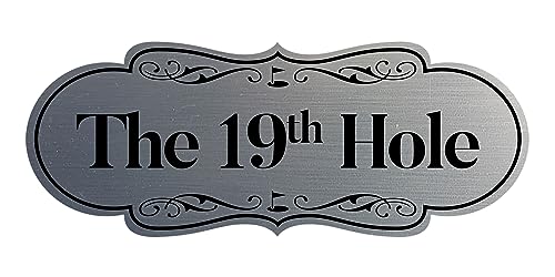 Plaque décorative The 19th Hole argent brossé Signs ByLITA pour salon et bar de golf